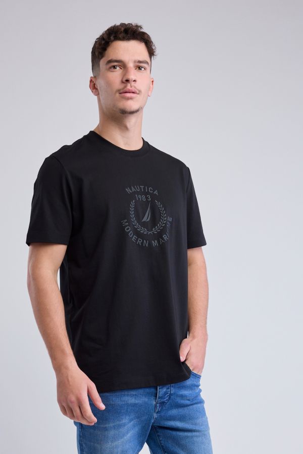 טי שירט עם שרוולים קצרים וכיתוב Nautica תלת ממדי לגברים