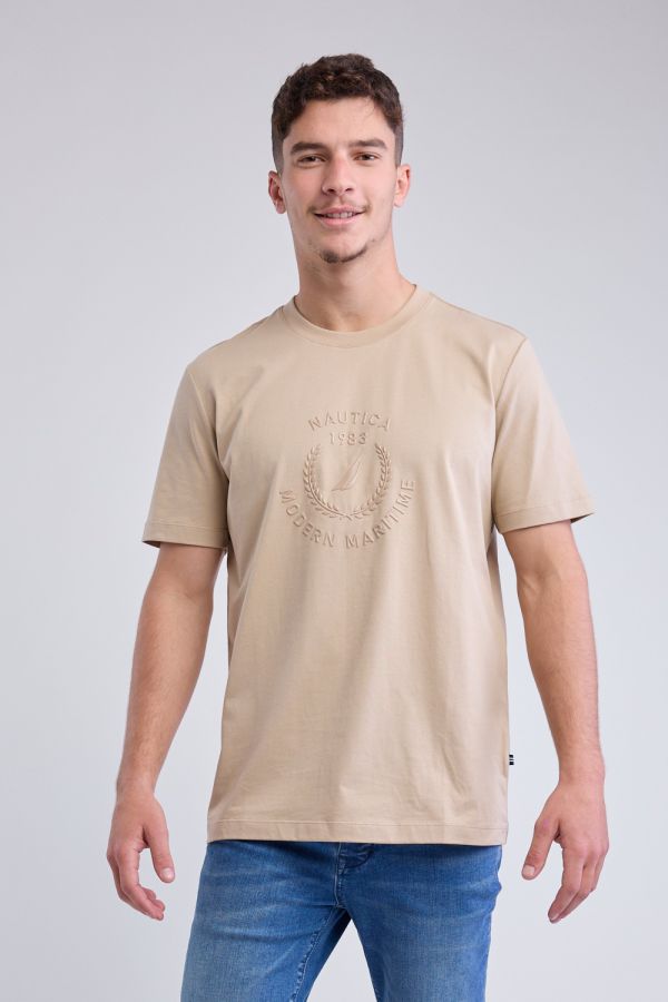 טי שירט עם שרוולים קצרים וכיתוב Nautica תלת ממדי לגברים