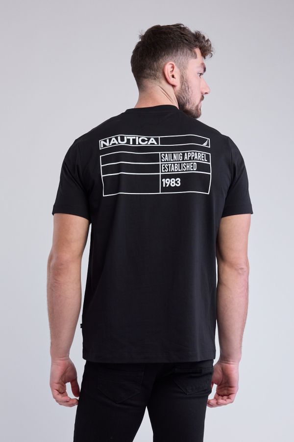 טי שירט עם שרוולים קצרים והדפס Nautica בגב לגברים