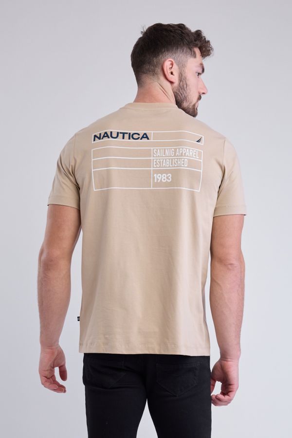 טי שירט עם שרוולים קצרים והדפס Nautica בגב לגברים