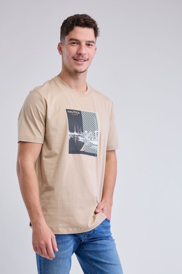 טי שירט קצרה עם הדפס Nautica גדול לגברים