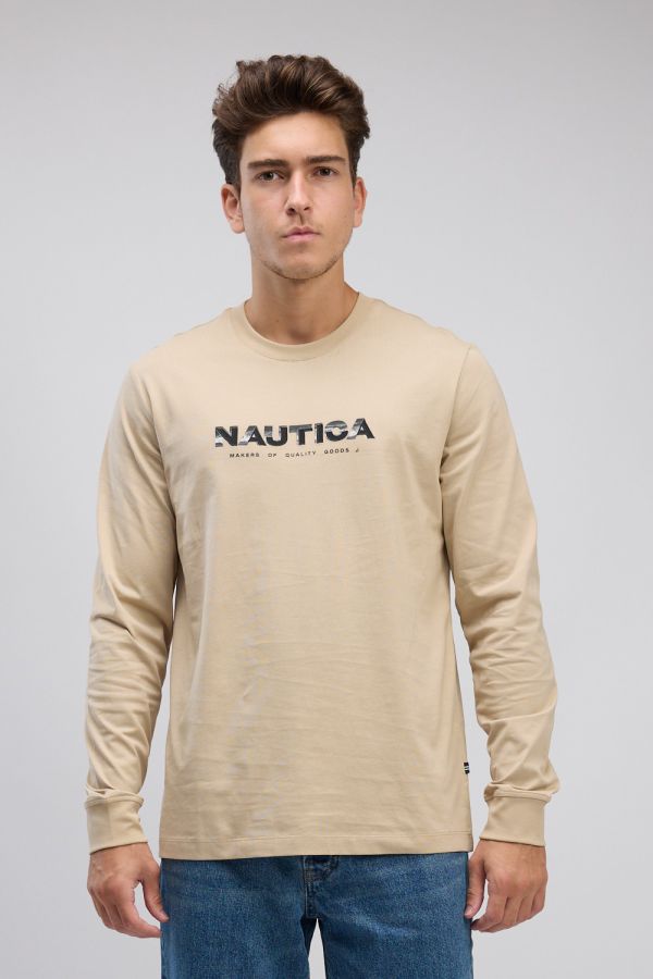 טי שירט ארוכה לגברים עם הדפס לוגו Nautica בחזה