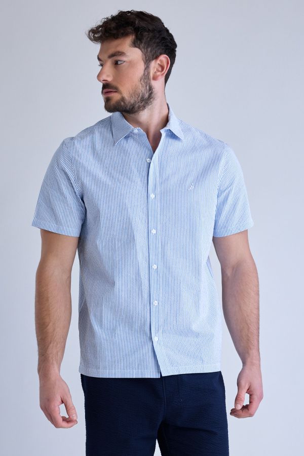 חולצה מכופתרת NAUTICA קצרה דוגמת פסים לגברים