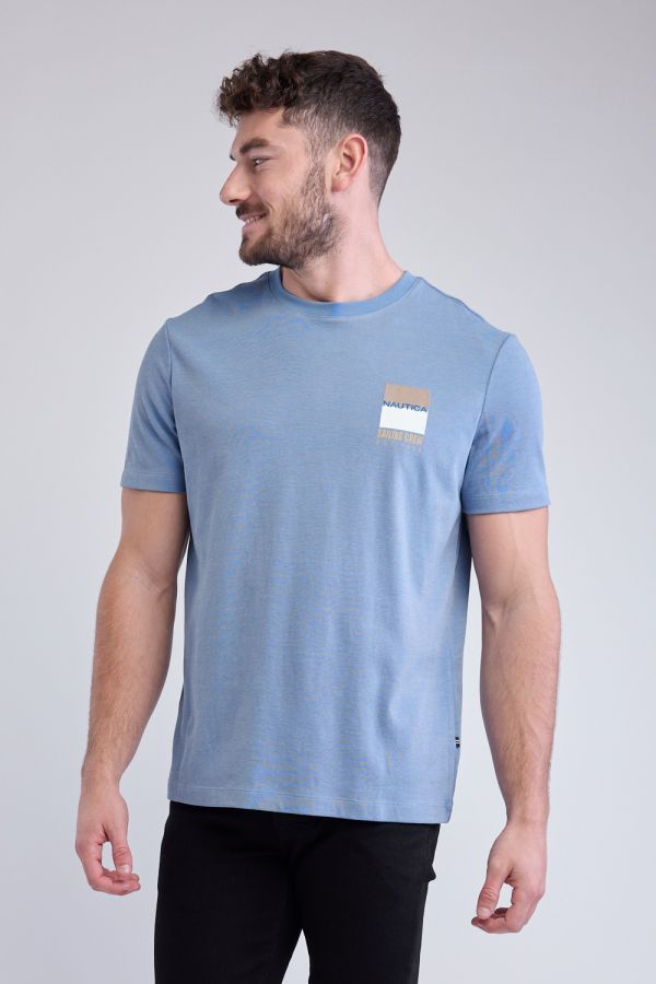 טי שירט קצרה עם הדפס Nautica בחזה לגברים