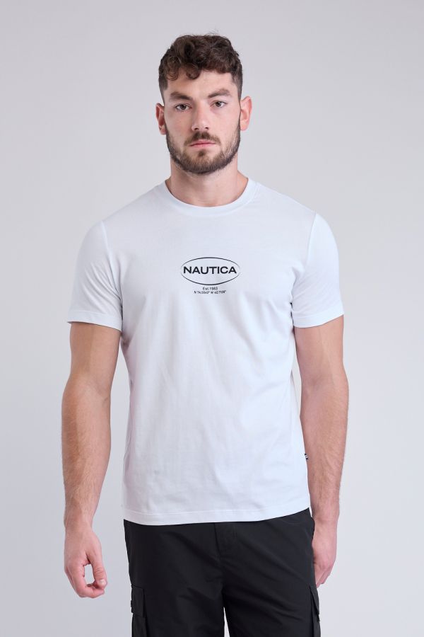 טי שירט קצרה עם הדפס Nautica בחזה לגברים