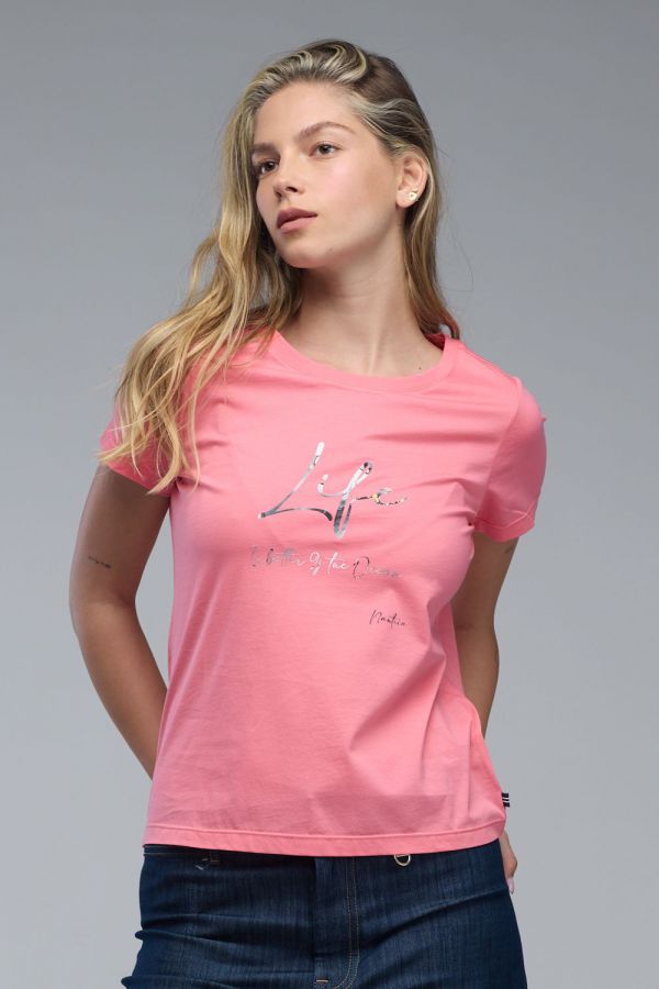 טי שירט עם שרוולים קצרים והדפס Nautica לנשים