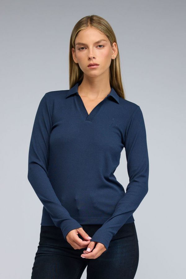 טי שירט Nautica ארוכה לנשים מבד ריב