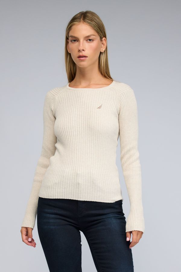 סריג Nautica ריב עם צווארון סירה לנשים