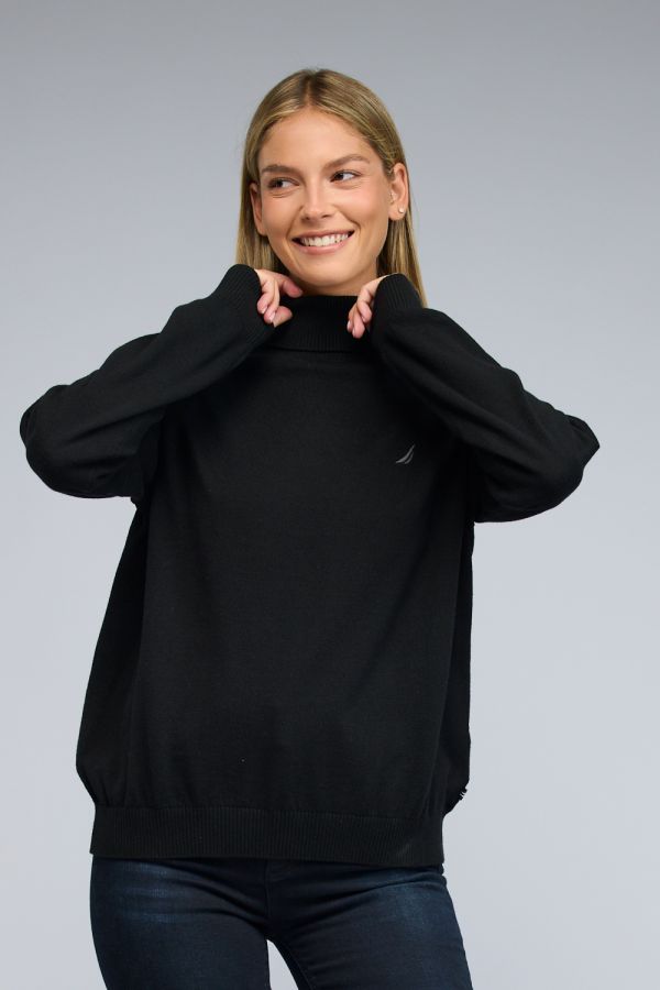 סריג עם צווארון גולף ולוגו רקום לנשים