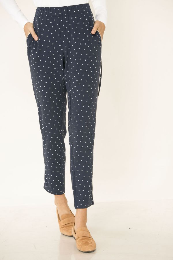 מכנסיים בהדפס פרחים ופס בשני צידי המכנס