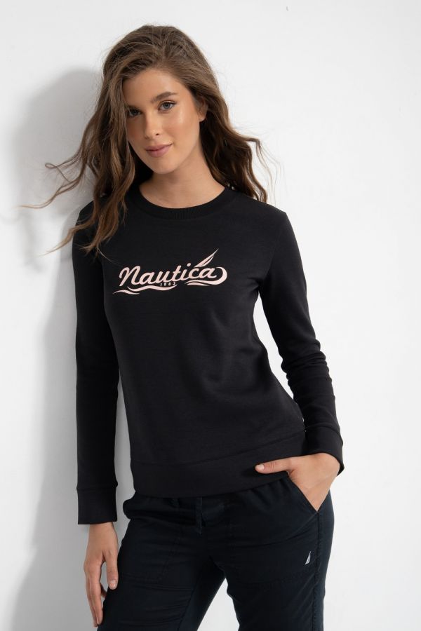 סווטשירט עם הדפס לוגו בגימור נוצץ