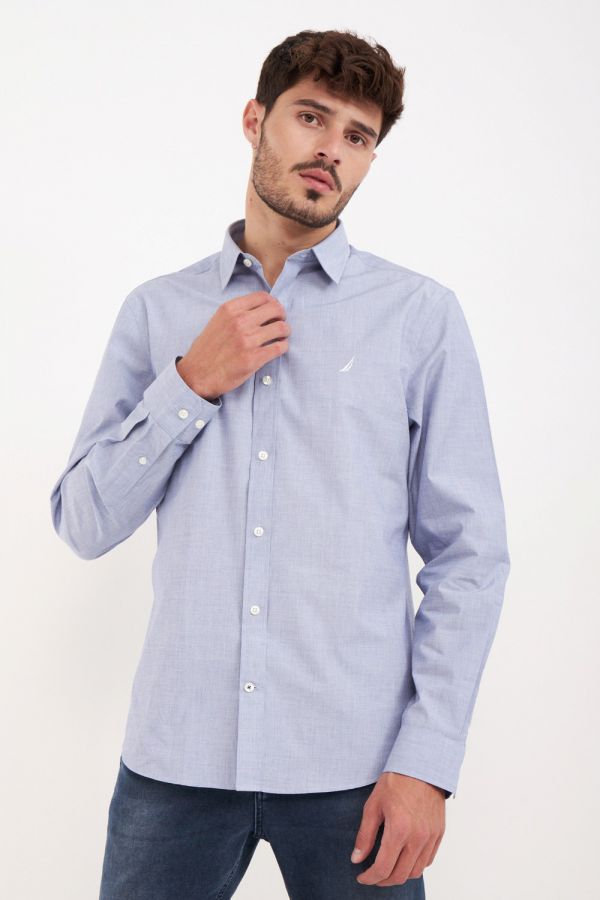 חולצה מכופתרת איכותית עם שרוולים ארוכים ולוגו Nautica לגברים