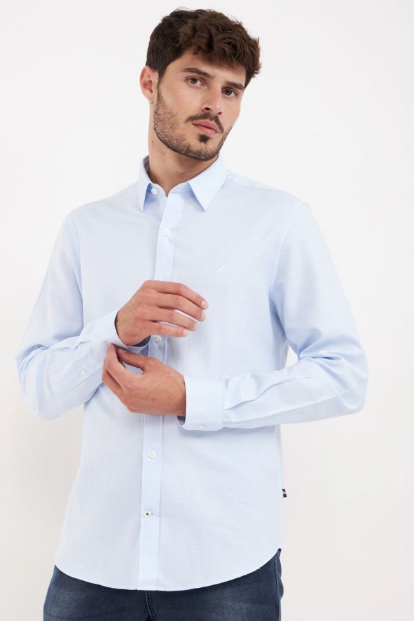 חולצה מכופתרת עם שרוולים ארוכים ולוגו Nautica לגברים