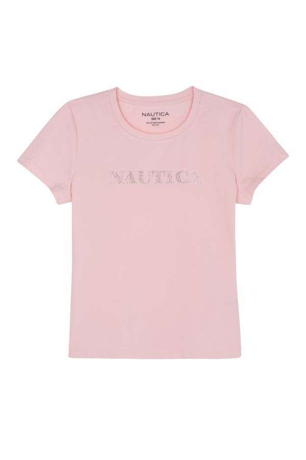 טי שירט Nautica בשילוב אבנים כסופות לילדות