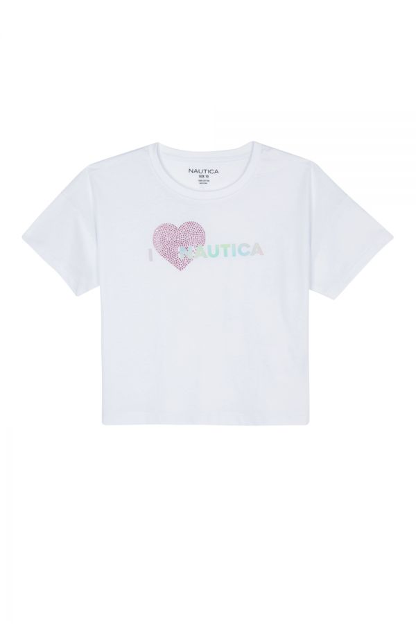 טי שירט Nautica עם הדפס בשילוב אבנים לילדות