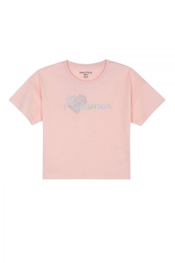טי שירט Nautica עם הדפס בשילוב אבנים לילדות