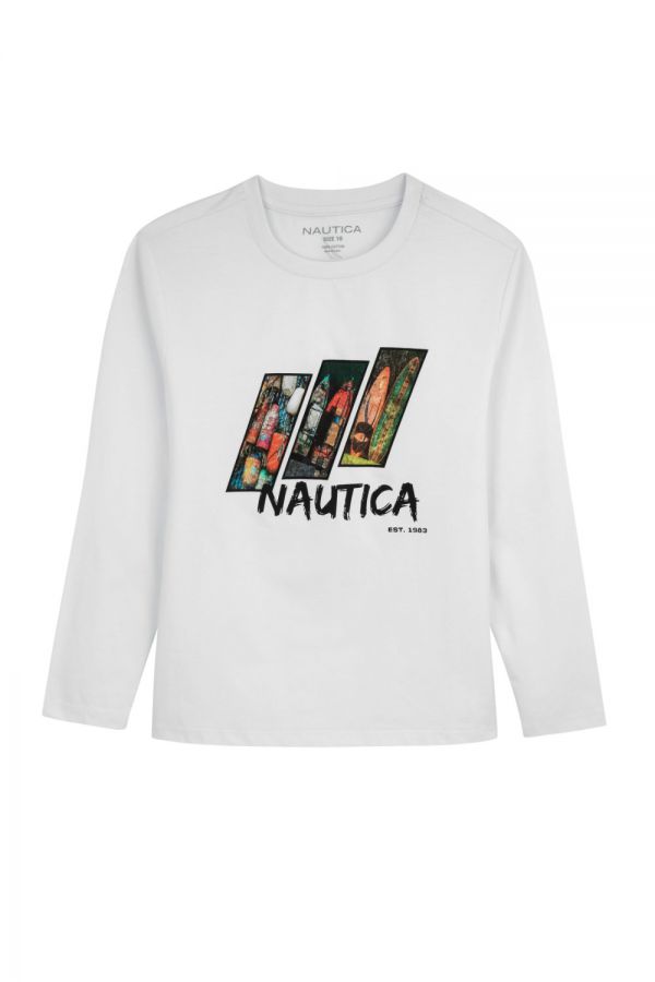 טי שירט Nautica לילדים עם שרוולים ארוכים והדפס