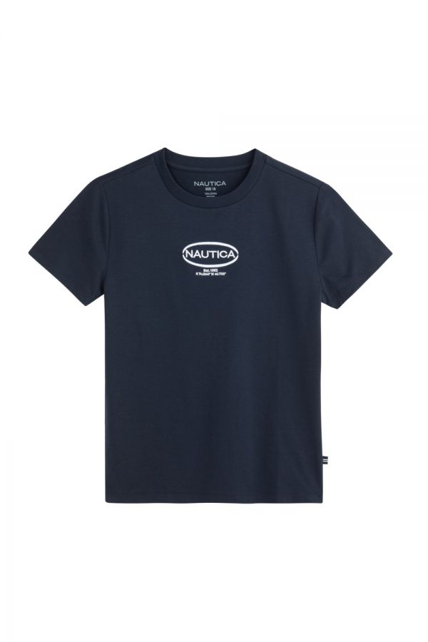 חולצת טי Nautica קצרה עם הדפס לוגו לילדים