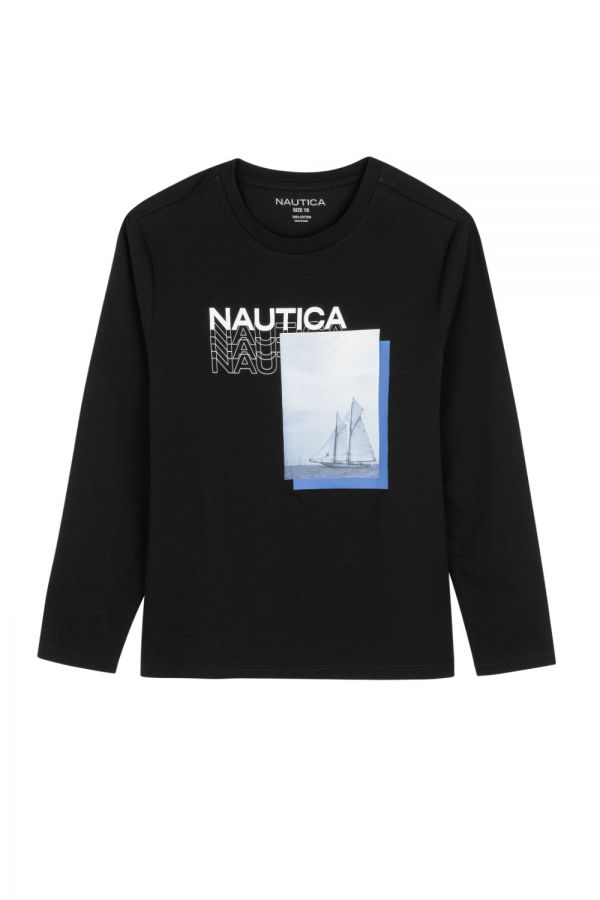 טי שירט Nautica לילדים עם שרוולים ארוכים והדפס