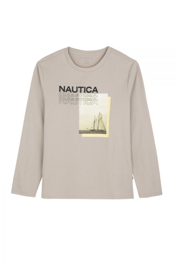 טי שירט Nautica לילדים עם שרוולים ארוכים והדפס