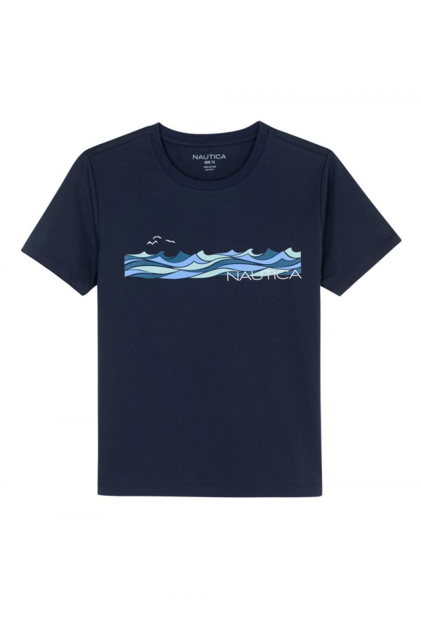 חולצה עם שרוולים קצרים והדפס Nautica לילדים