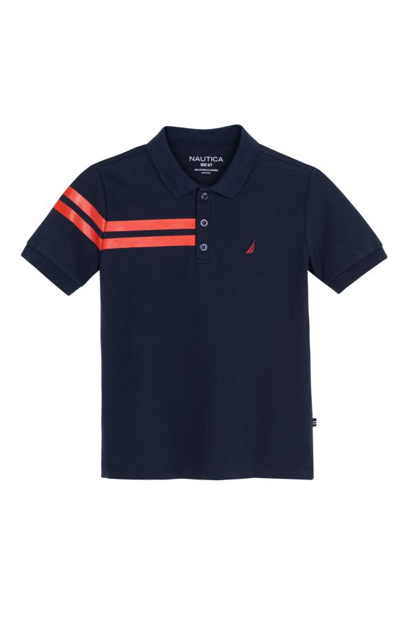 חולצת פולו עם פס כפול ולוגו לילדים (2-12)