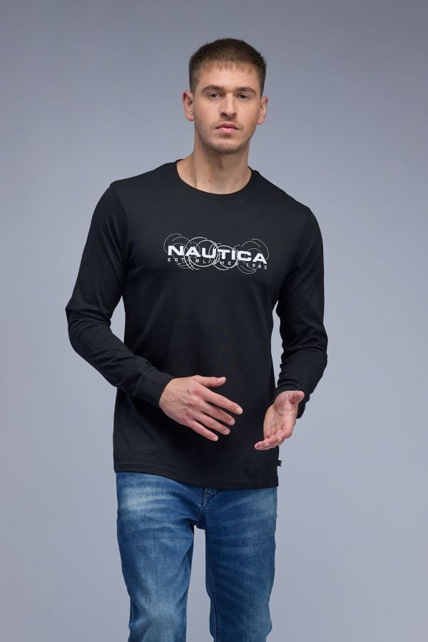 טי שירט ארוכה עם הדפס Nautica דו צדדי לגברים