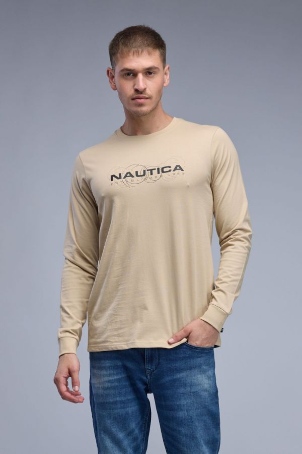 טי שירט ארוכה עם הדפס Nautica דו צדדי לגברים