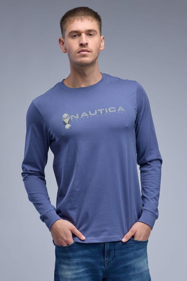 טי שירט ארוכה עם הדפס Nautica דו צדדי לגברים