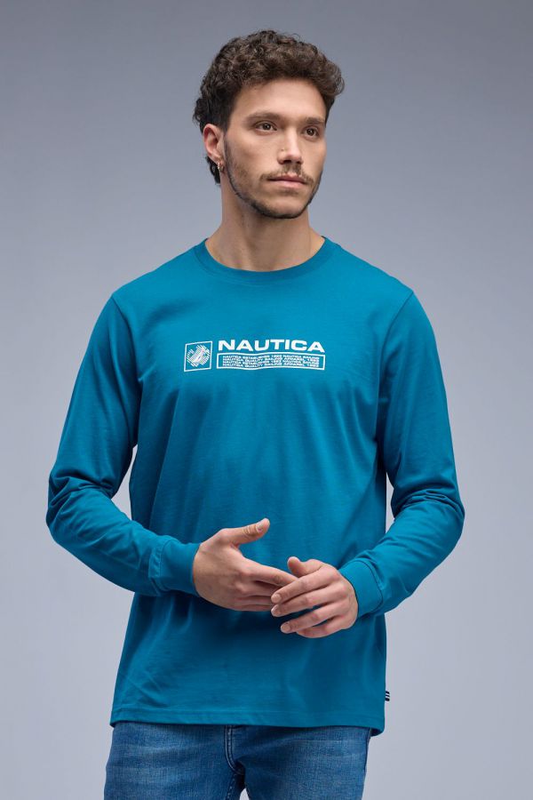 טי שירט ארוכה עם הדפס Nautica לגברים