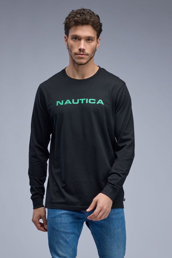 טי שירט ארוכה עם הדפס Nautica דו צדדי לגברים