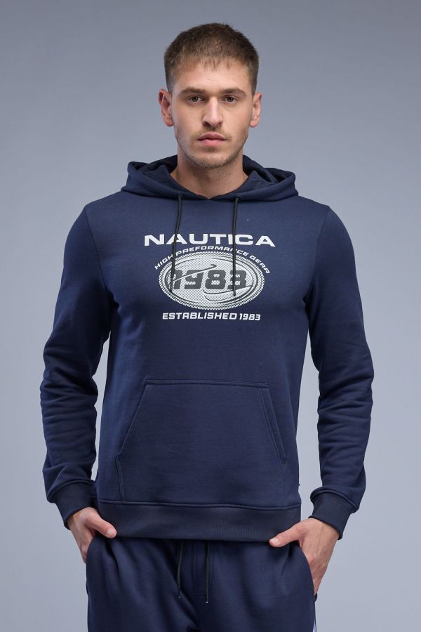 סווטשירט עם קפוצ’ון והדפס Nautica לגברים