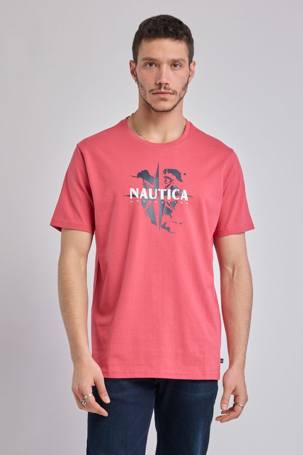 טי שירט קצרה עם הדפס Nautica לגברים
