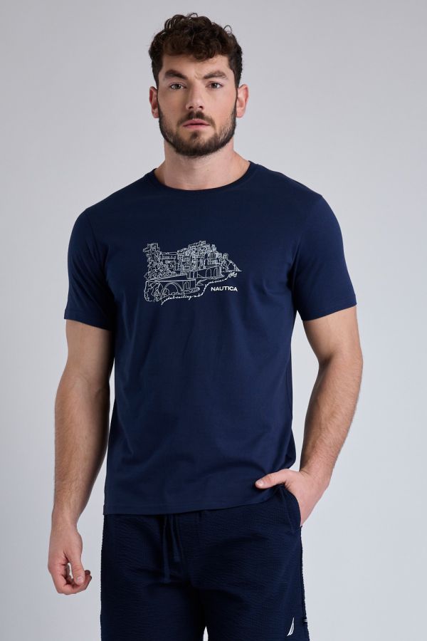 טי שירט קצרה עם הדפס Nautica לגברים