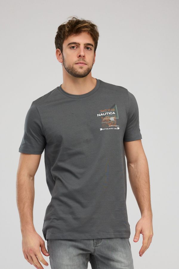 טי שירט קצרה לגברים עם צווארון עגול