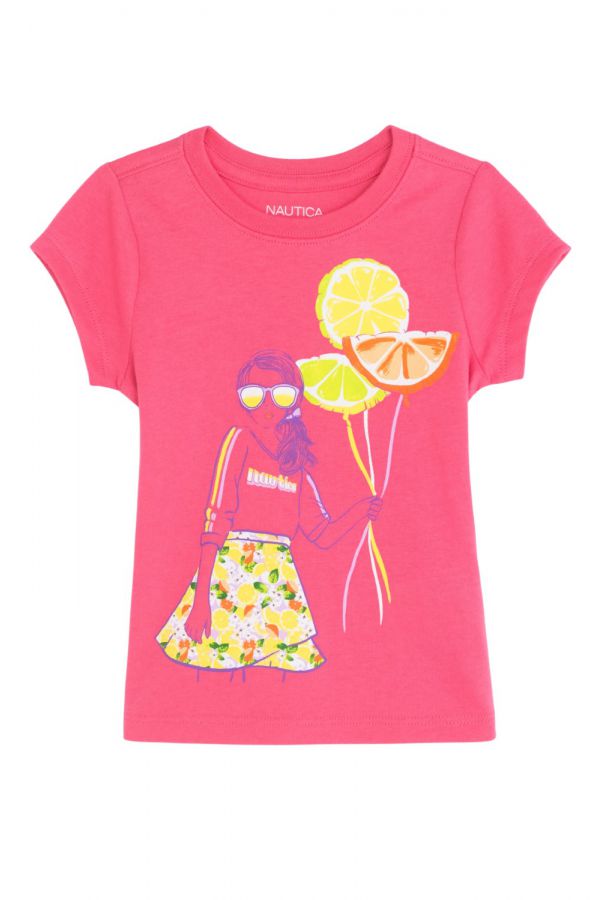 טי שירט עם הדפס בלוני תפוזים לקטנטנות (2T-4T)