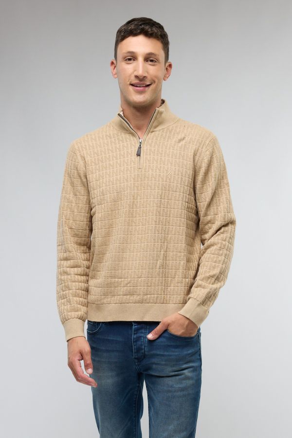 סריג עם רוכסן בצווארון ולוגו נאוטיקה לגבר