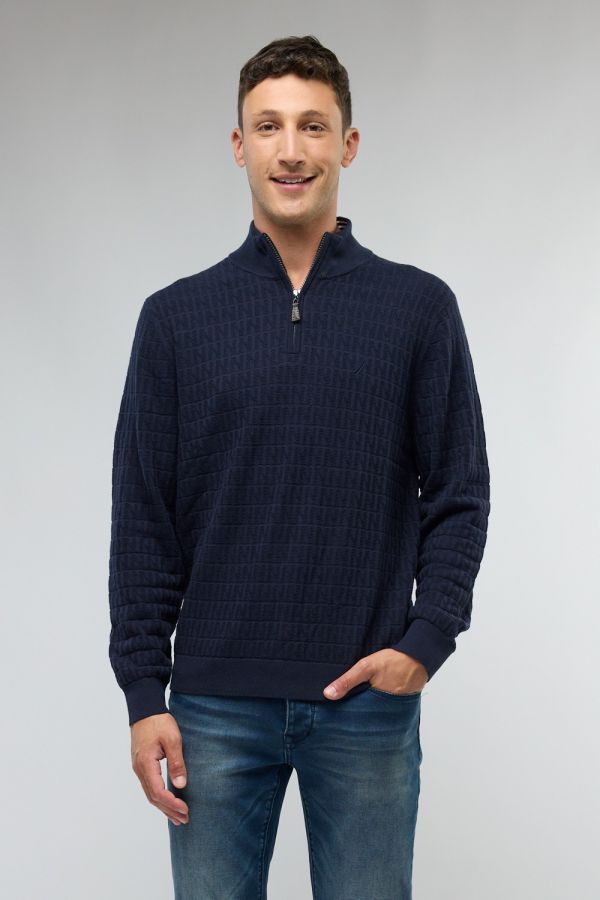 סריג עם רוכסן בצווארון ולוגו נאוטיקה לגבר