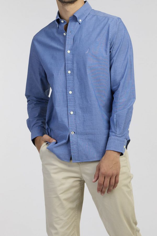 חולצה מכופתרת לגברים עם משבצות קטנות בגוון נייבי