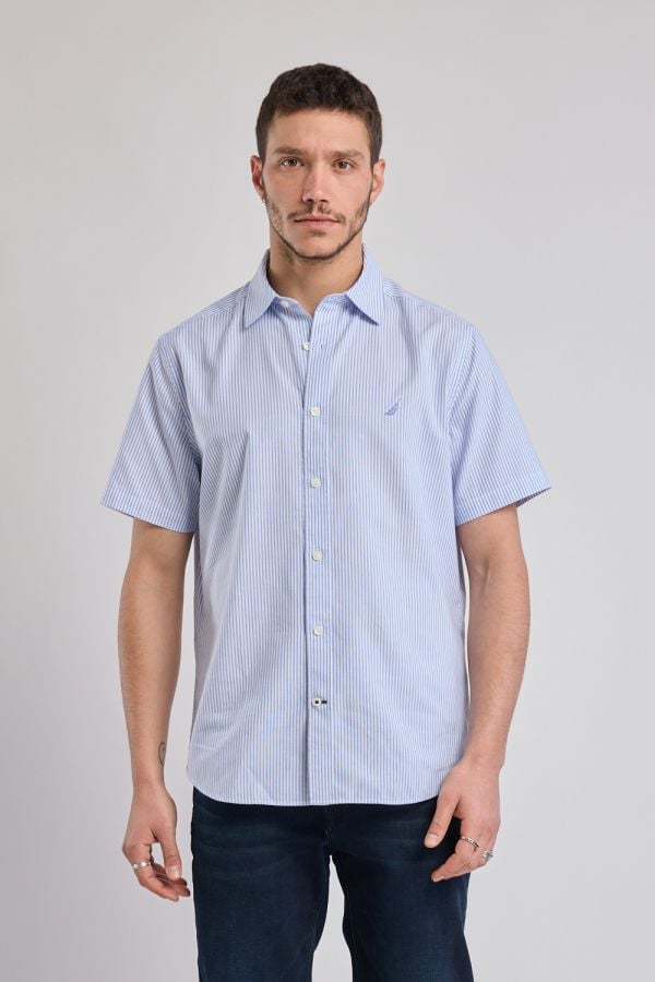 חולצה מכופתרת פסים עם שרוולים קצרים ולוגו Nautica רקום