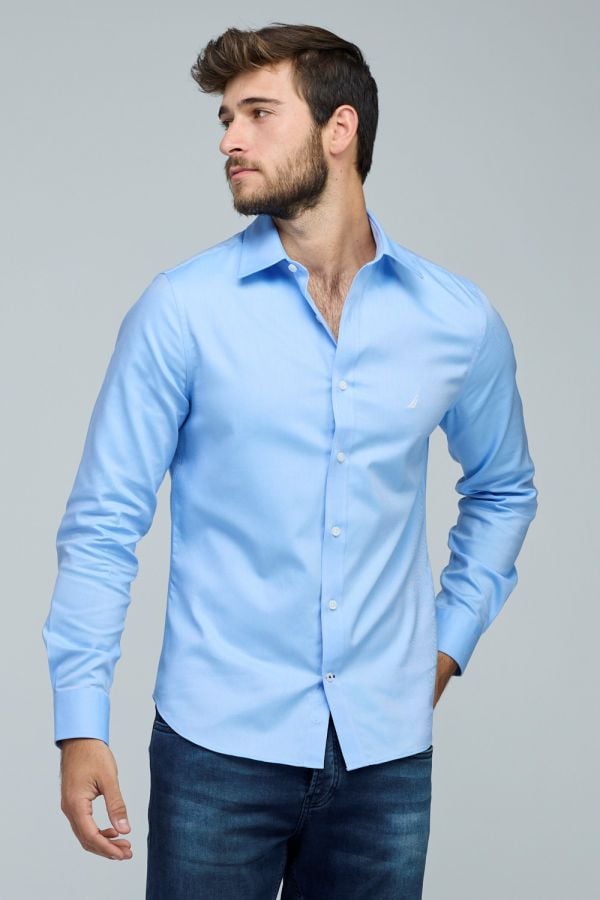 חולצה מכופתרת איכותית במראה מבריק עם לוגו רקום