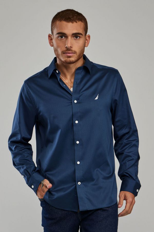 חולצה מכופתרת עם שרוולים ארוכים ולוגו Nautica לגברים