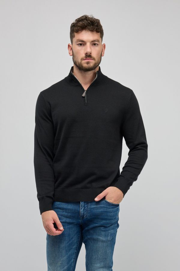 סריג איכותי עם רוכסן בצווארון ולוגו נאוטיקה לגבר