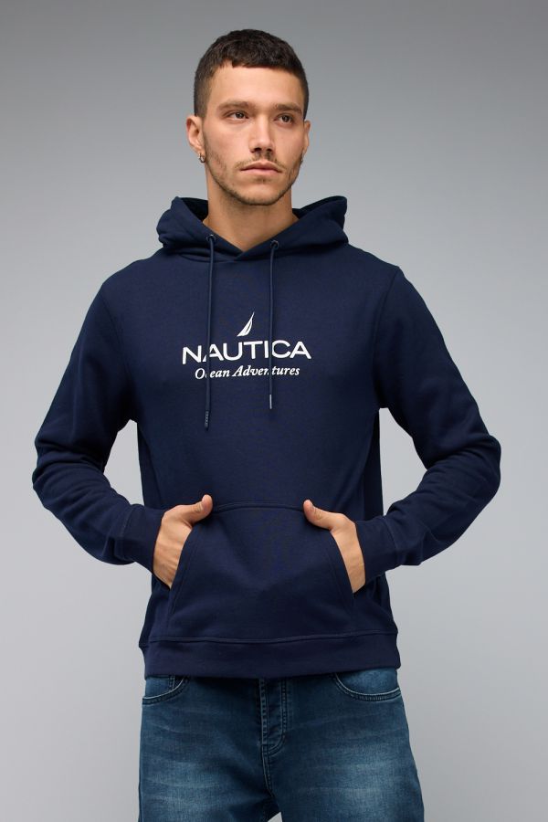 סווטשירט Nautica לגברים עם לוגו וקפוצ’ון