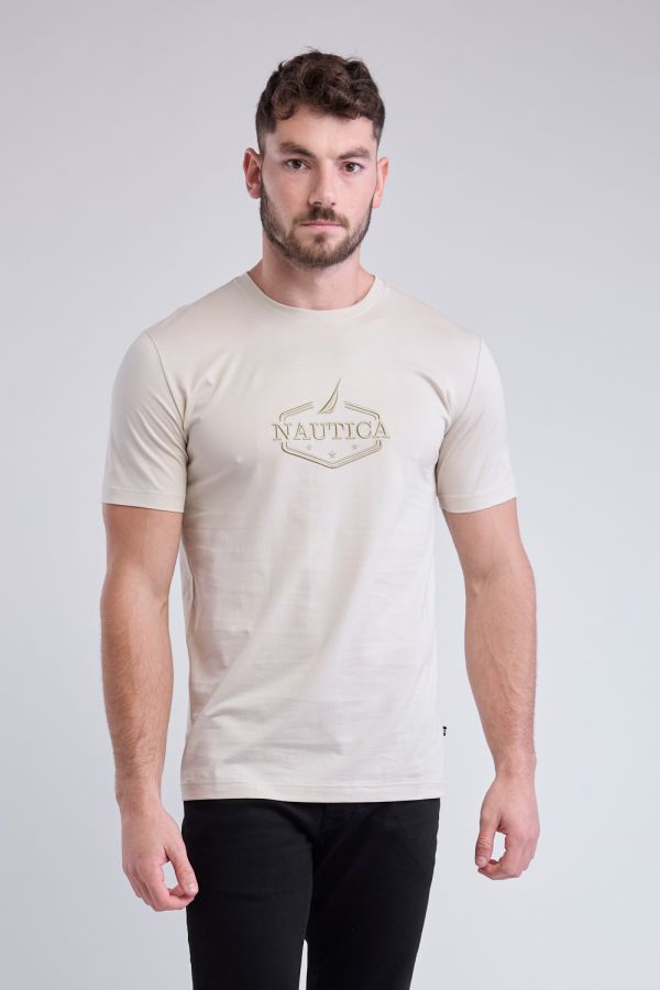 טי שירט עם שרוולים קצרים וכיתוב Nautica תלת ממדי לגברים