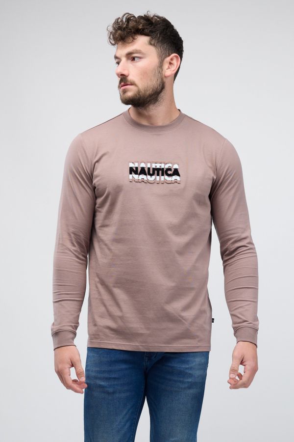 טי שירט ארוכה Nautica עם רקמה לגברים
