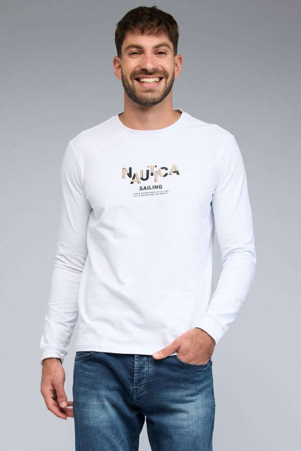 טי שירט עם שרוולים ארוכים והדפס Nautica דו צדדי לגברים