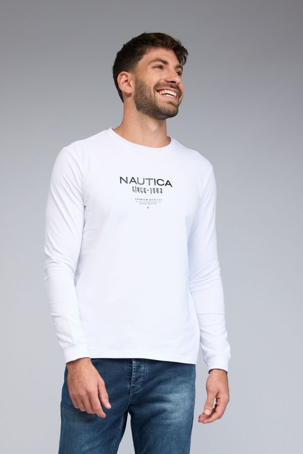 טי שירט עם שרוולים ארוכים והדפס Nautica דו צדדי לגברים