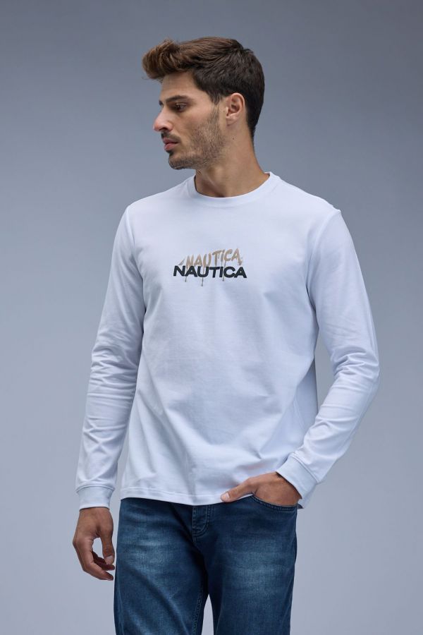 טי שירט ארוכה עם הדפס Nautica לגברים