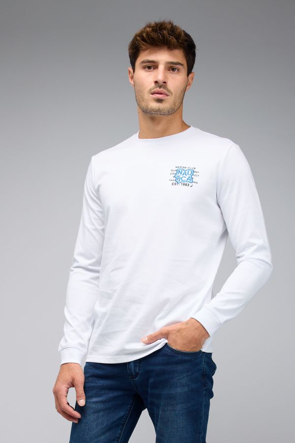 טי שירט עם שרוולים ארוכים והדפס Nautica דו צדדי לגברים
